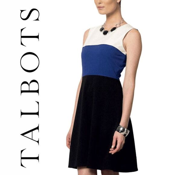 TALBOTS Colorblock Tri-color A-line Sleeveless Dress SIZE 6P MSRP $159 - Picture 1 of 14